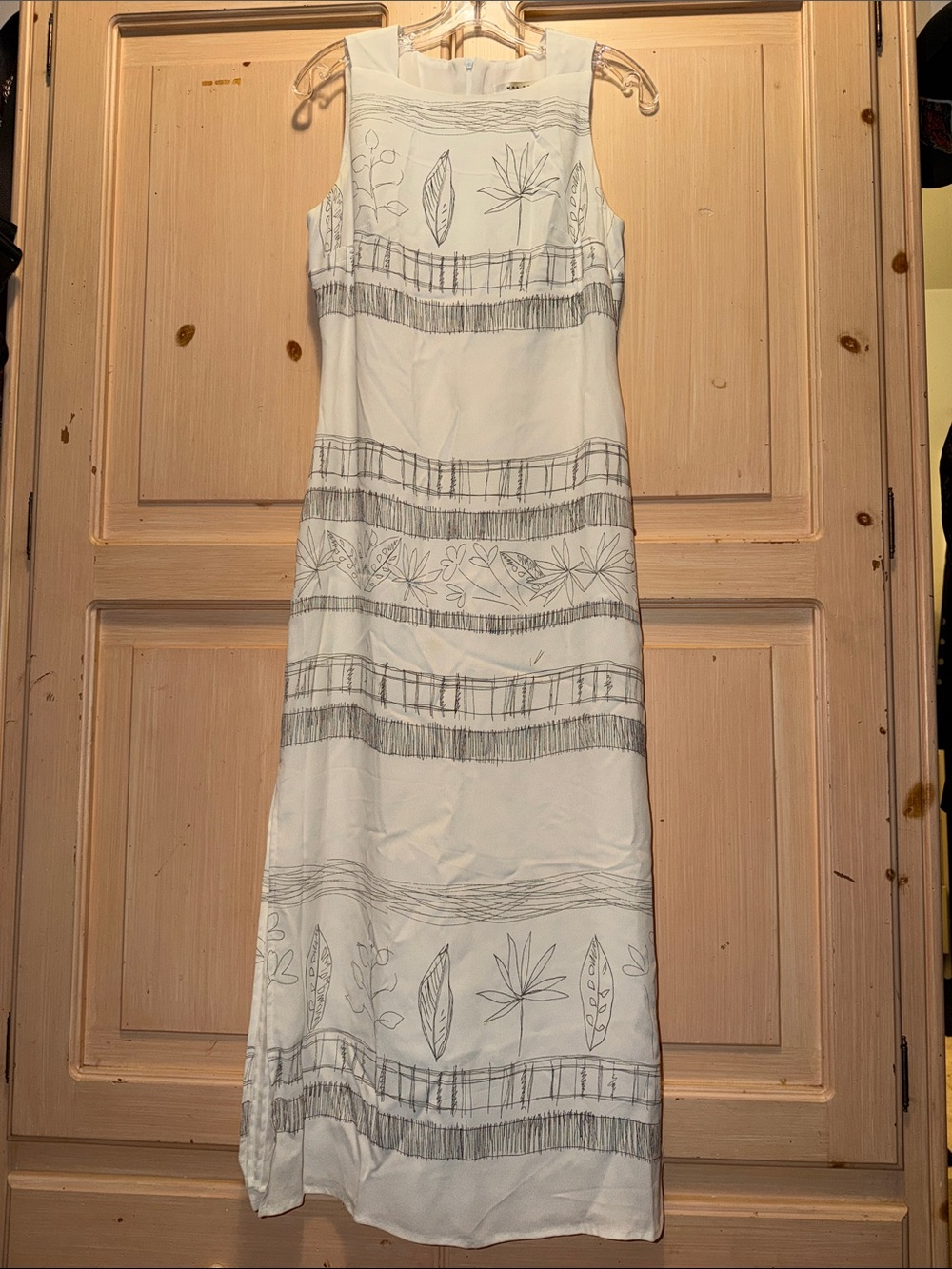 Max Studio White Maxi Dress with Black Botanical Stripes